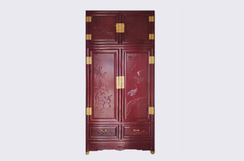 宿迁高端中式家居装修深红色纯实木衣柜